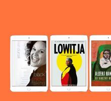 Collection of three First Australian book covers on ipads