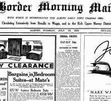 Front Page of the Border Morning Mail newspaper, 10 July 1934