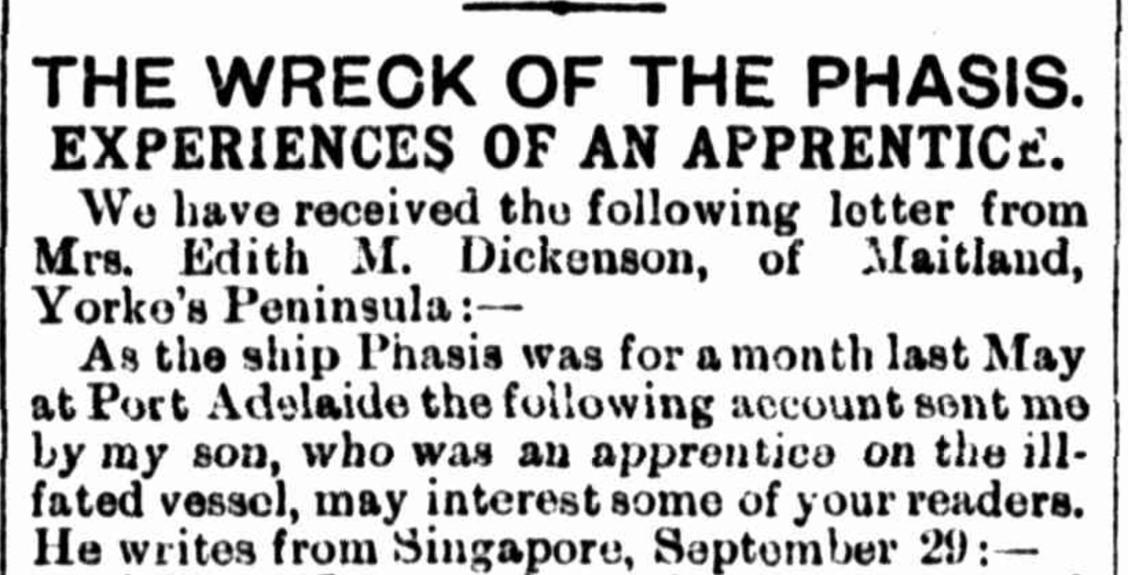 Newspaper headline - the wreck of the phasis