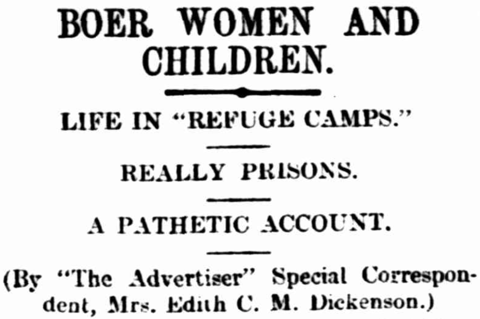 newspaper title - boer women and children