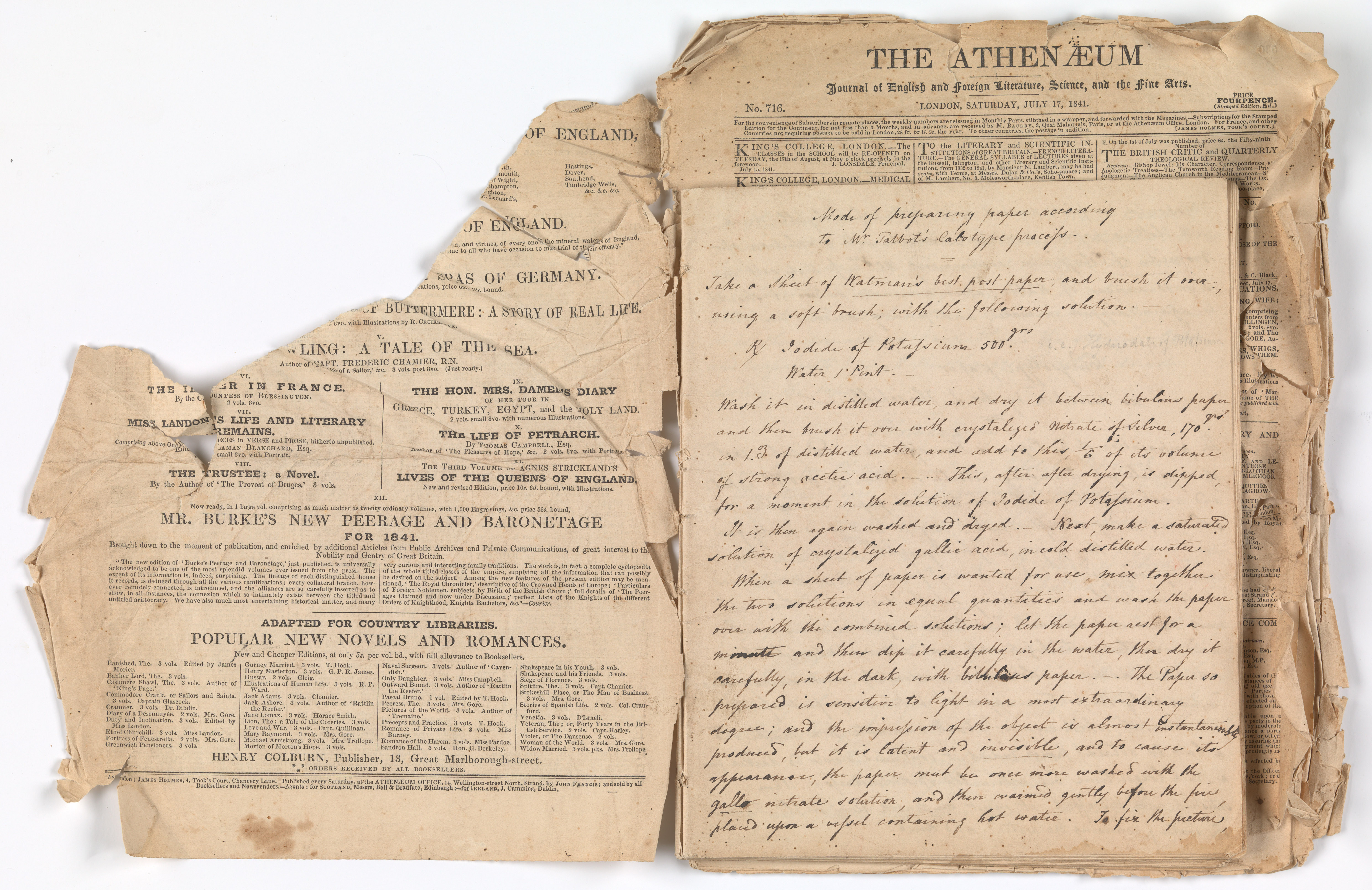 handwritten manuscript pages with notes on photography processes