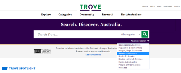Screenshot of Advanced search drop-down under the search button