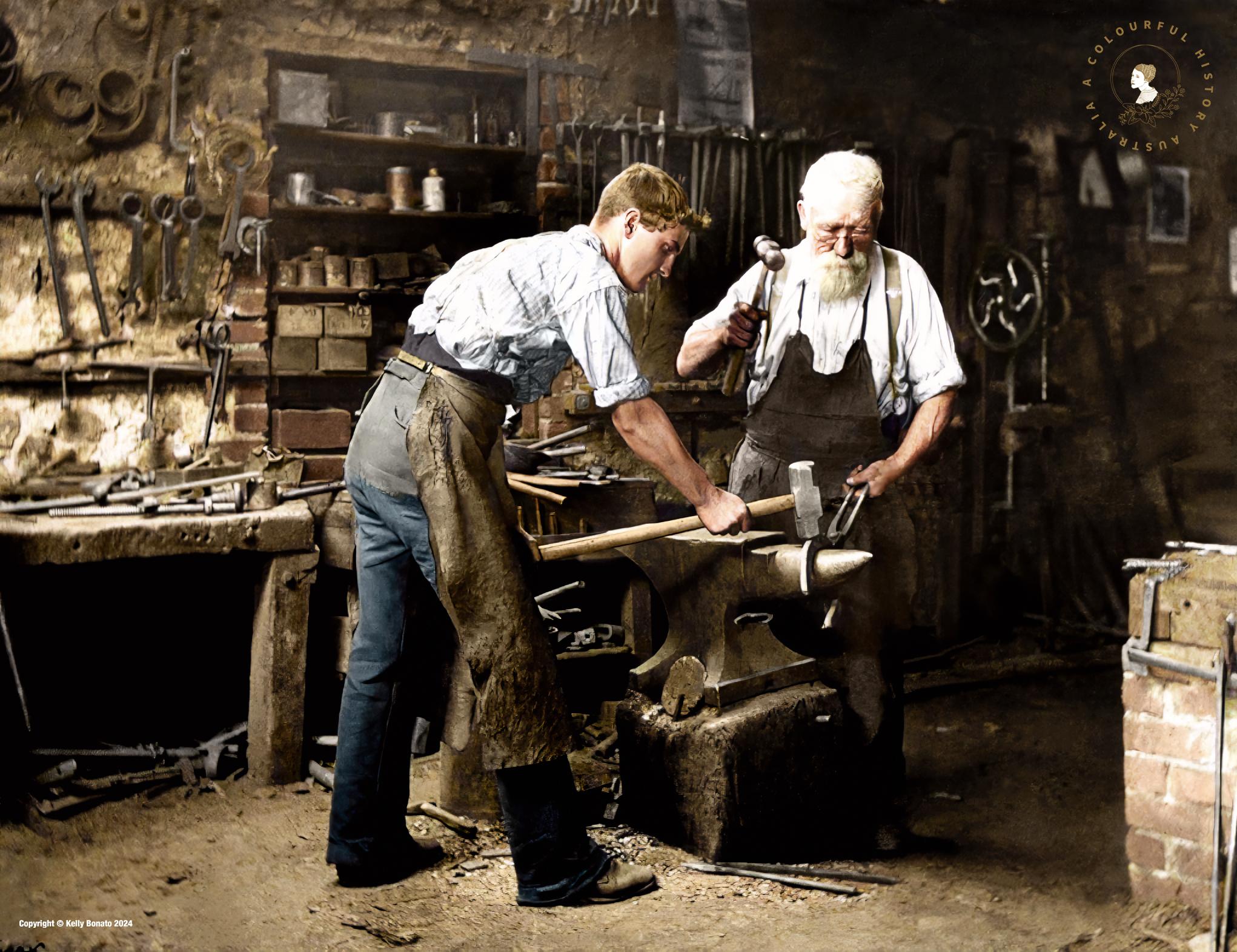 two men working in a blacksmiths workshop