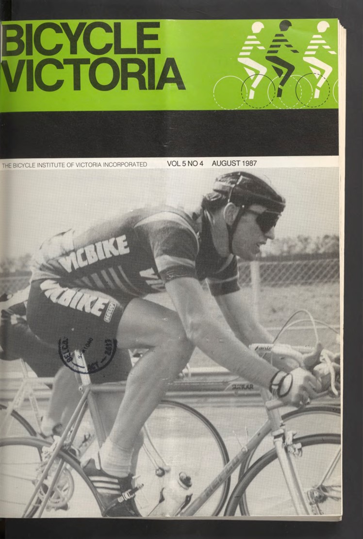 Man cycling on a bicycle on the cover of the Bicycle Victoria magazine