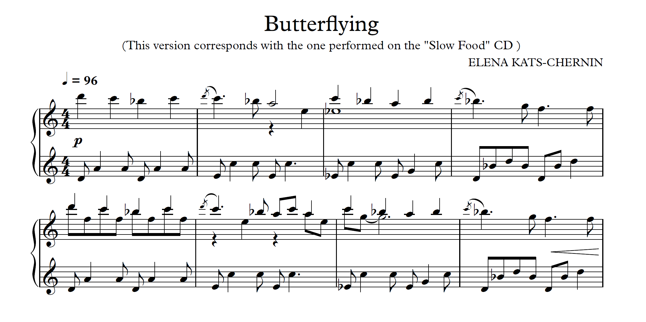 Sheet music sample of Butterflying by Elena Kats-Chernin