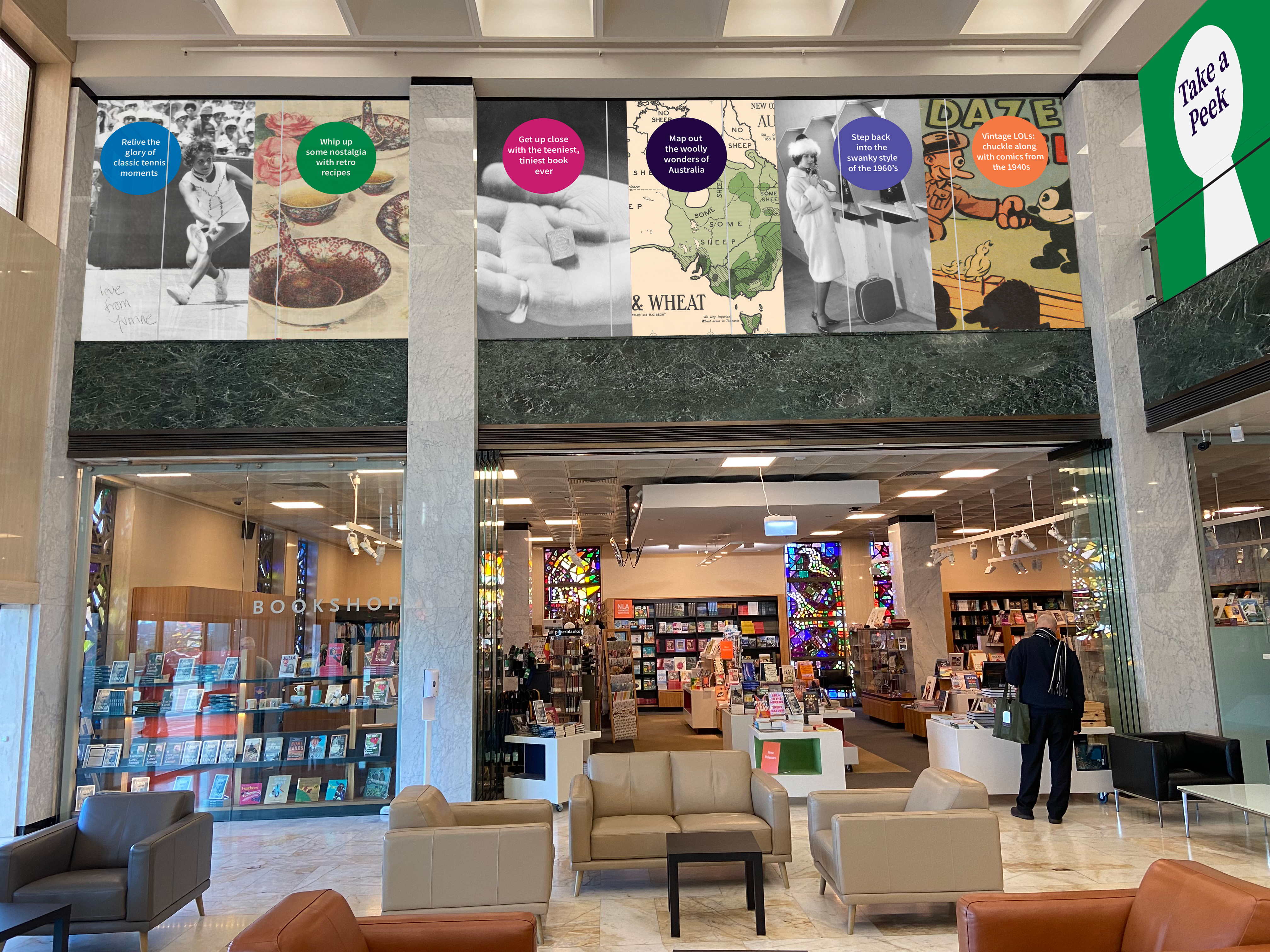 National Library foyer with large Trove signage on level 1