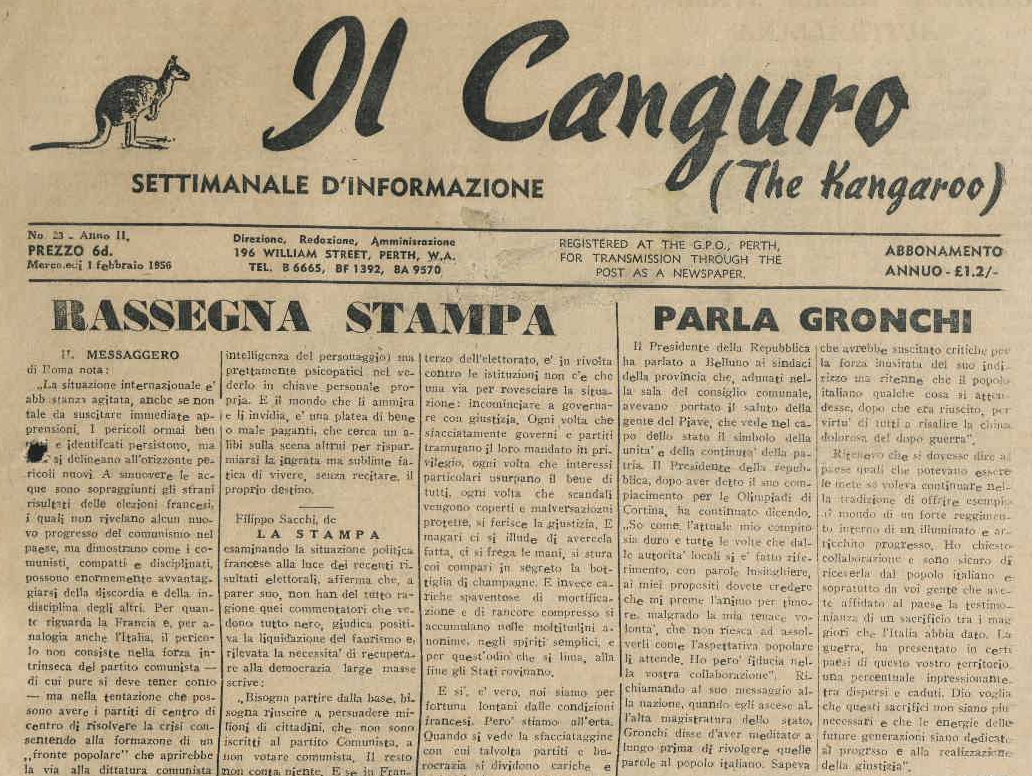 Front page of Italian newspaper Il Canguro