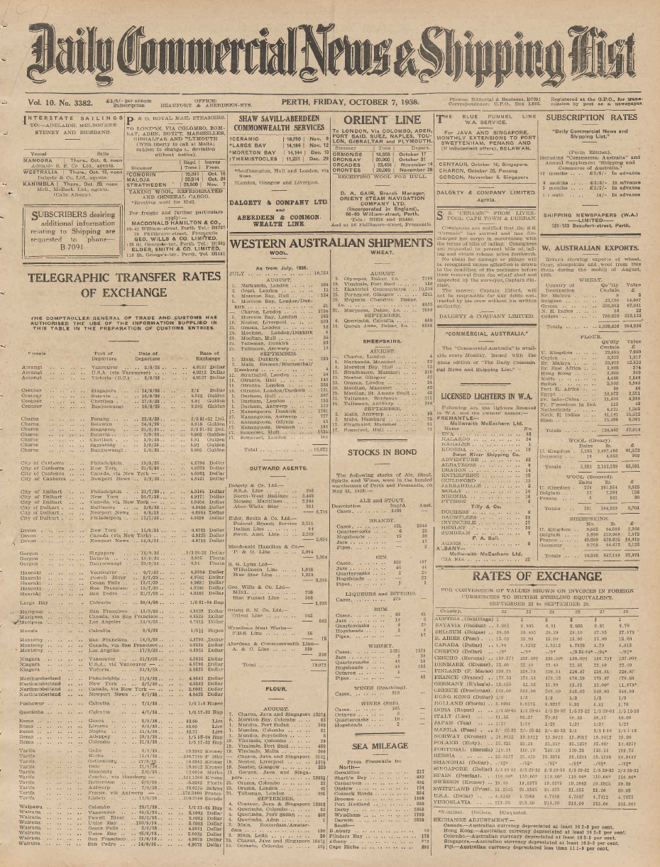 Front page of the Daily Commercial News and Shipping, Friday October 7 1938