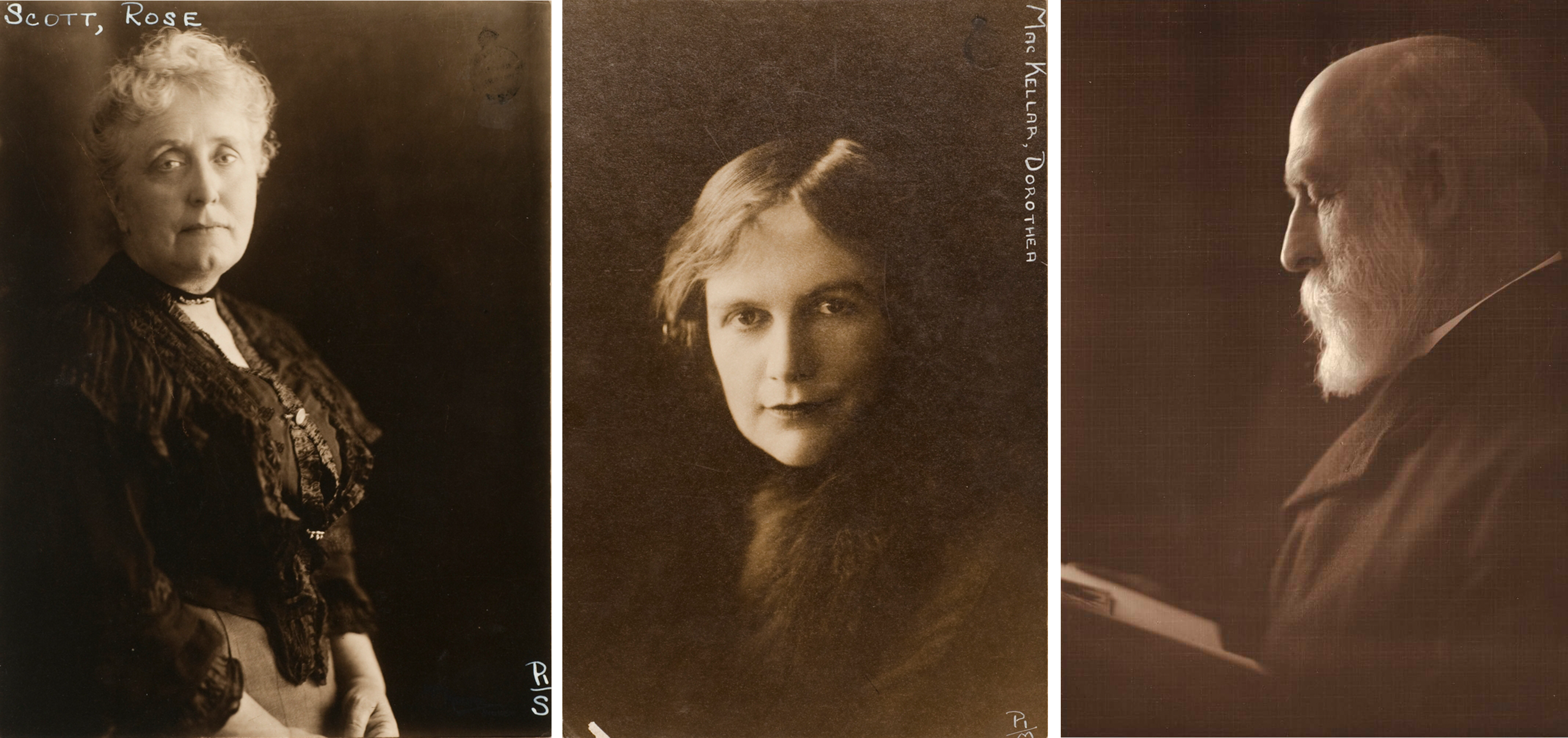 Three portrait photographs of two women and a man