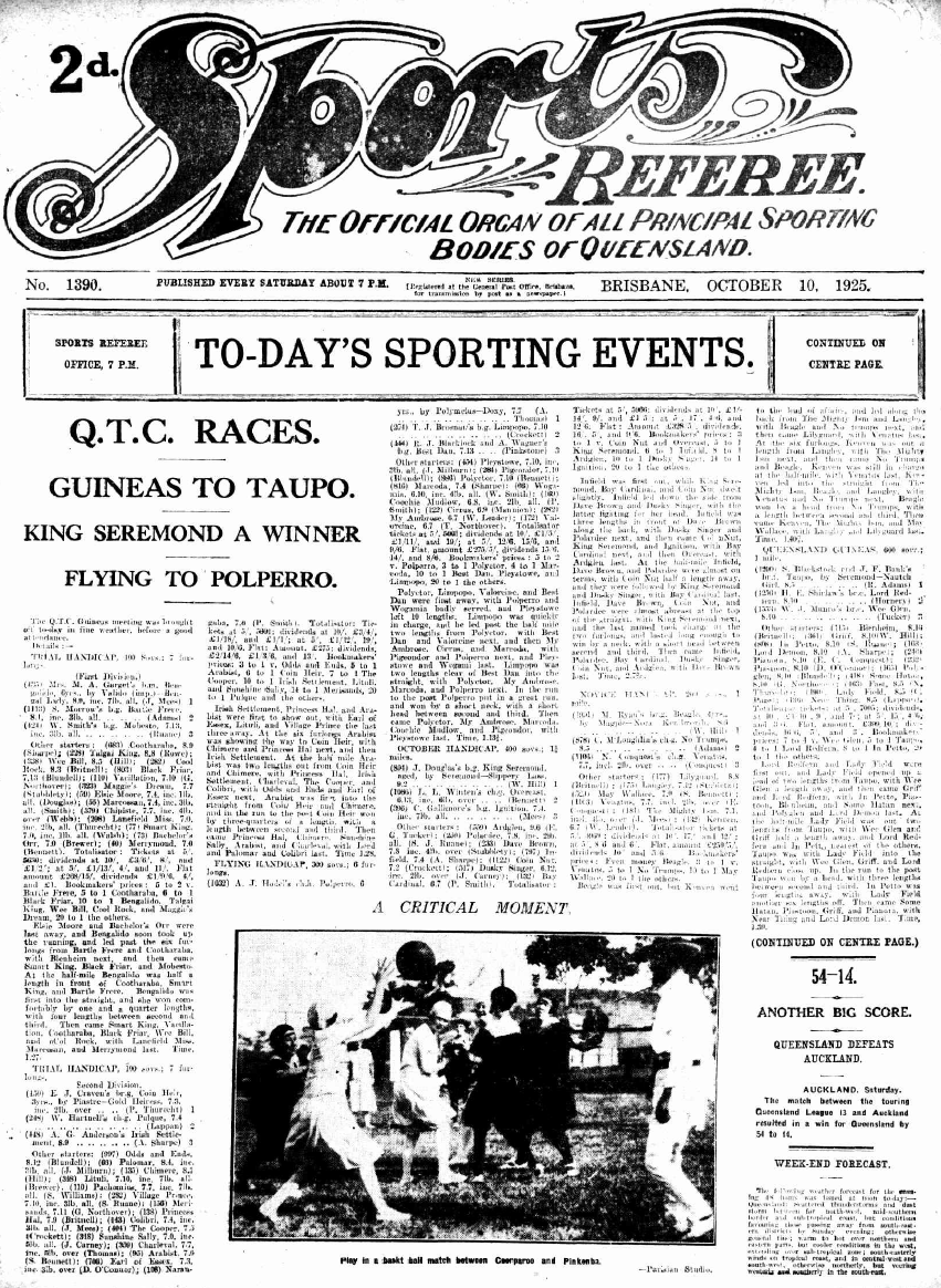 Front page of Sports Referee paper for October 10 1925.