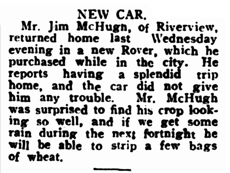 Newspaper clipping about a new car purchase