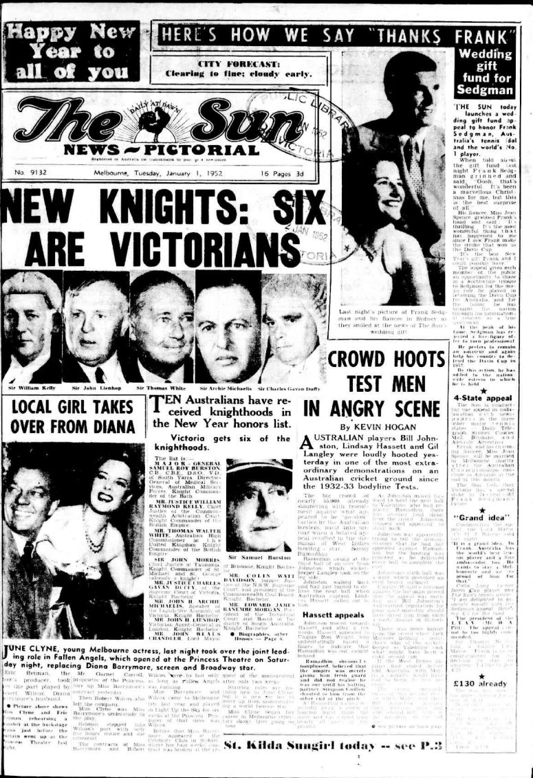 Front page. The Sun News-Pictorial (Melbourne, Vic.), 1952, p. 1, nla.gov.au/nla.news-page31471428