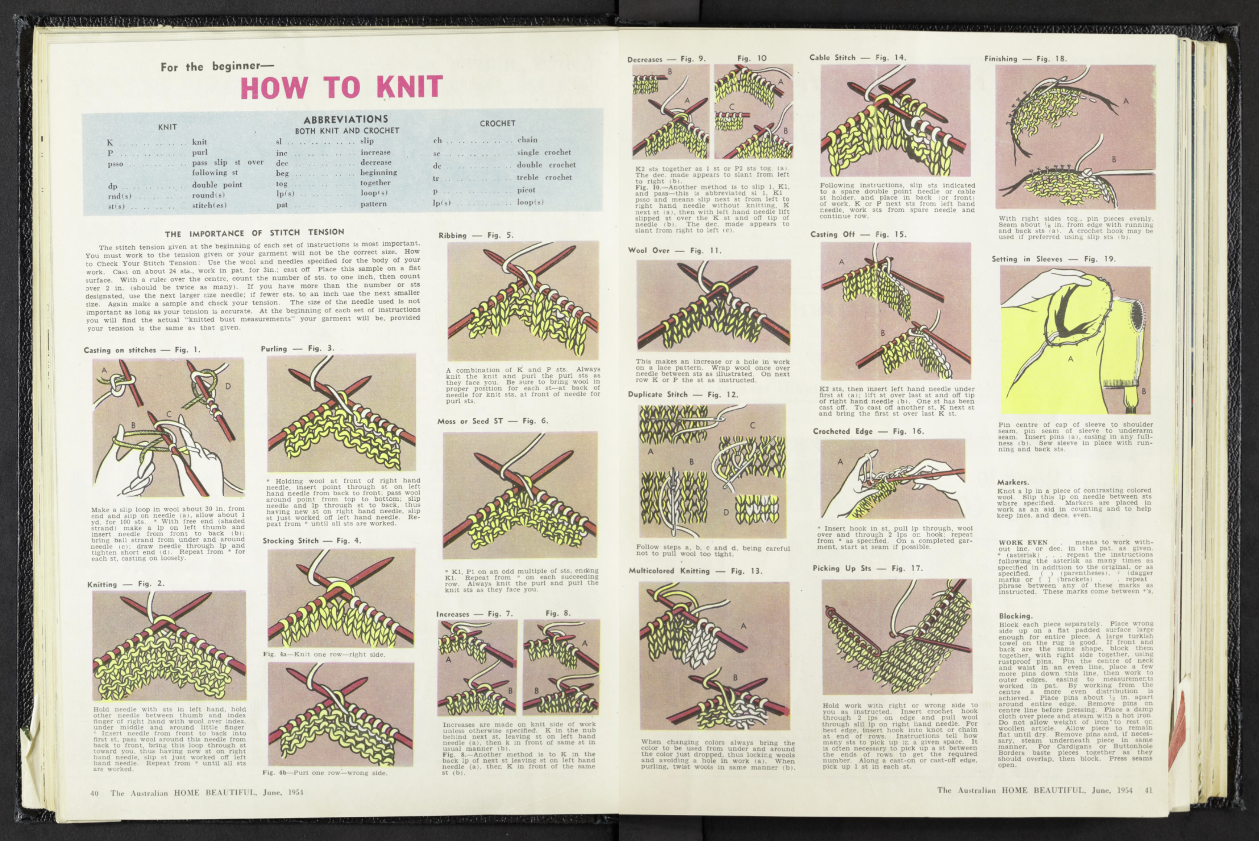 Open book showing instructions on how to knit