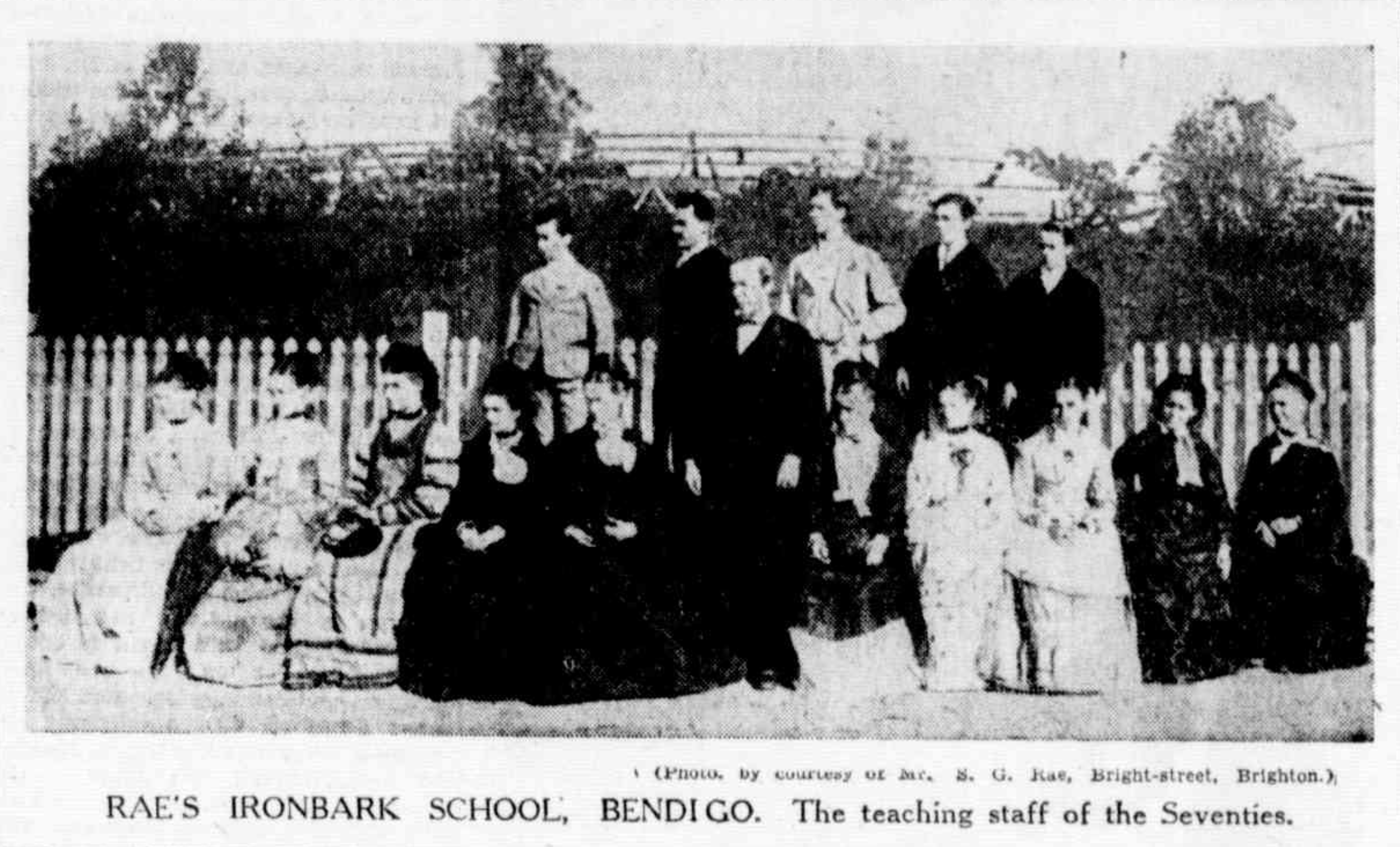 group of people with caption below that says: Rae's Ironbark School, Bendigo. The teaching staff of the seventies