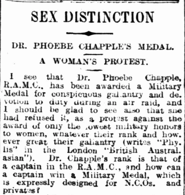 newspaper clipping about Dr Phoebe Chapple