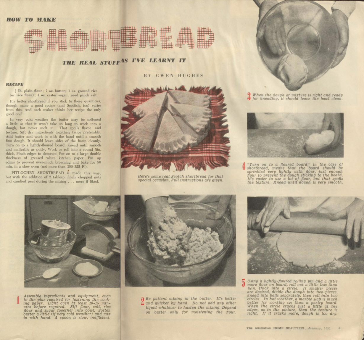 A step by step double page spread on how to make shortbread. 