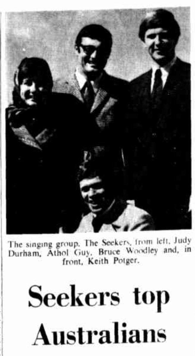 A newspaper clipping with the heading 'Seekers top Australians'
