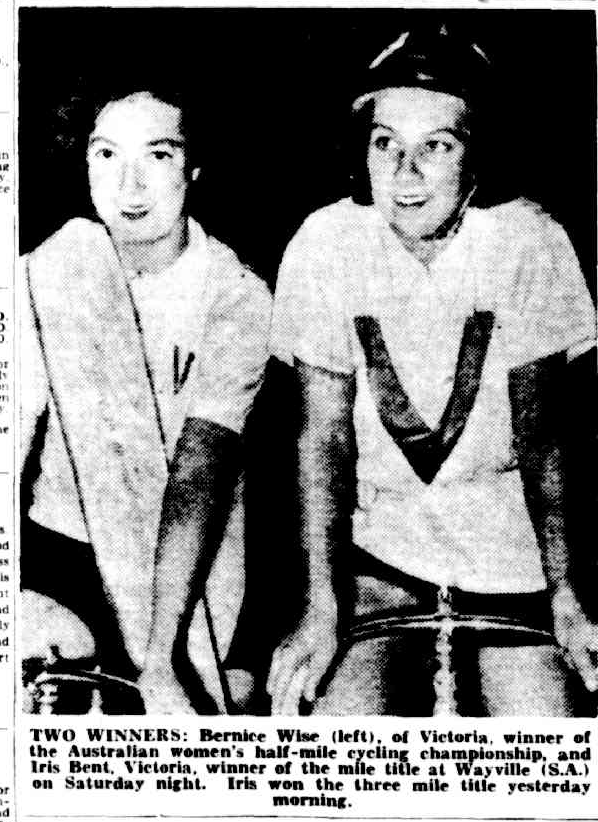 A newspaper clipping of an article on Bernice Wise and Iris Bent and their cycling.