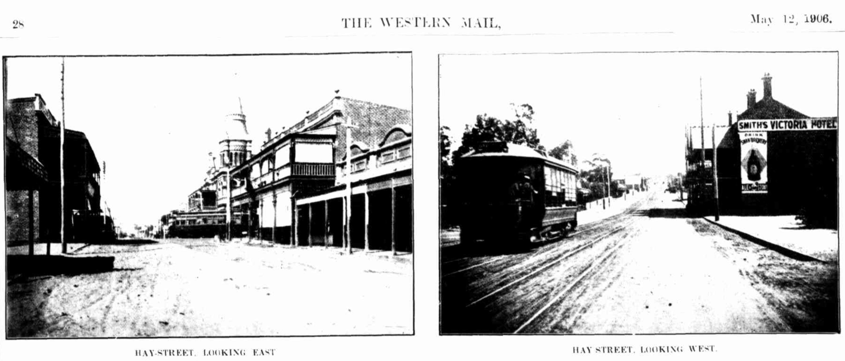 two newspaper images of Hay Street looking east and west