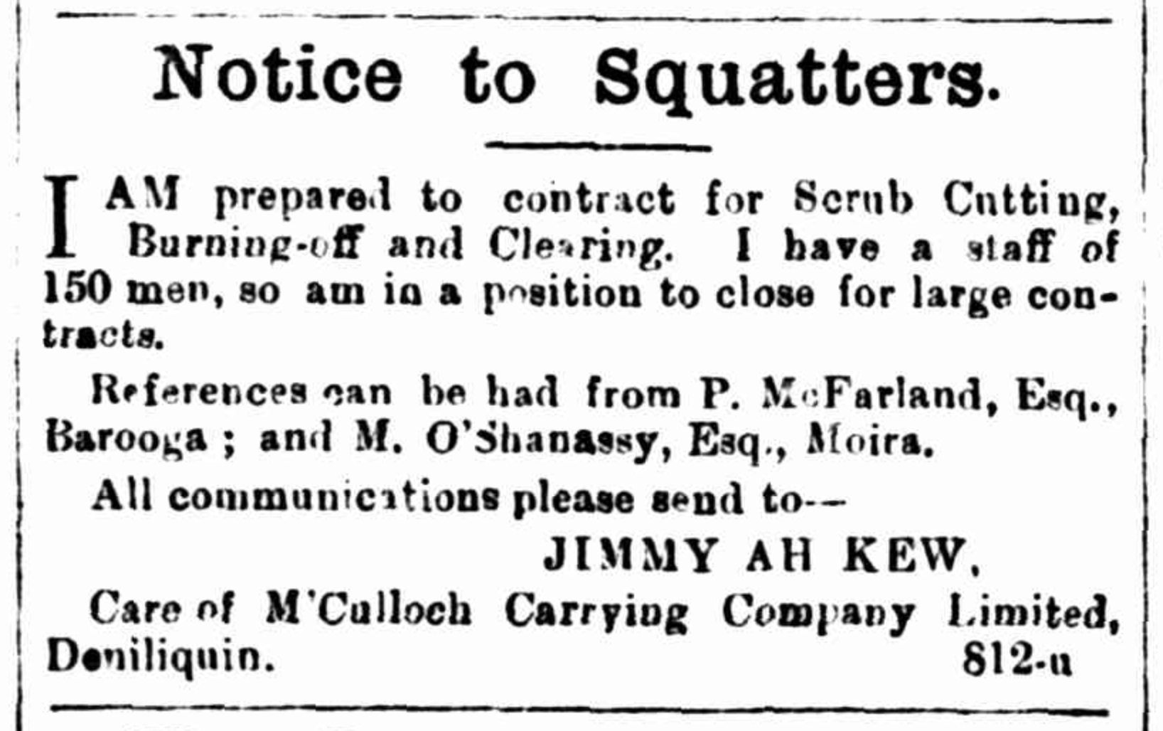 newspaper clipping with the title 'notice to squatters'
