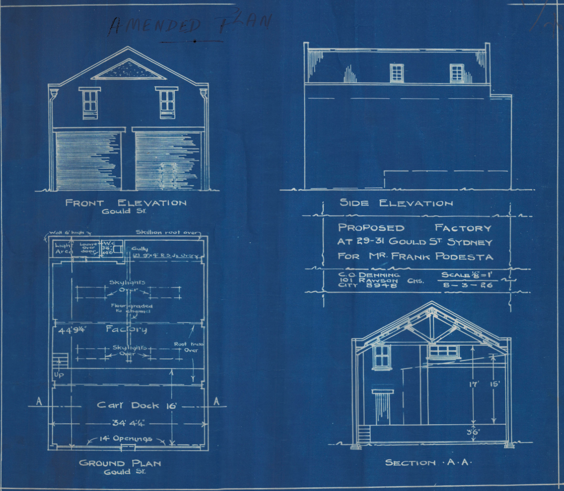 Building plans for Frank Podesta factory.