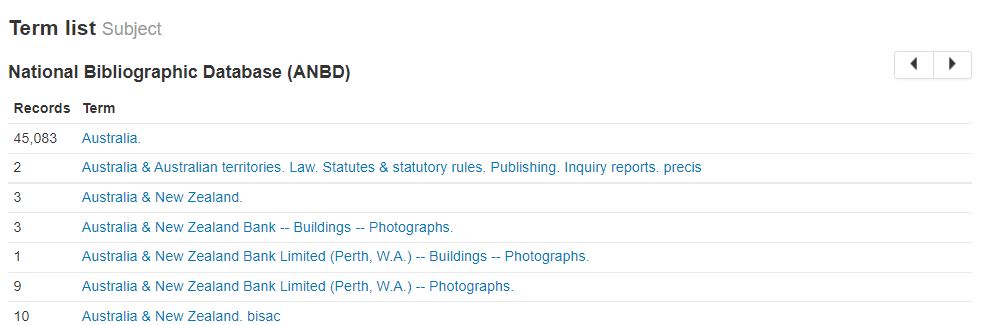 Terms list results screen