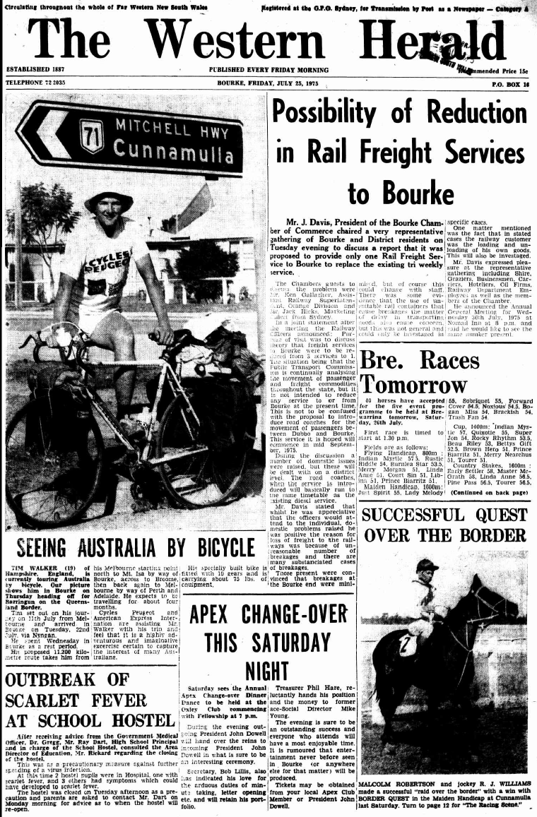 Front page of The Western Herald on 25th July, 1975