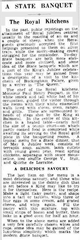 State banquet recipe from Trove's newspaper