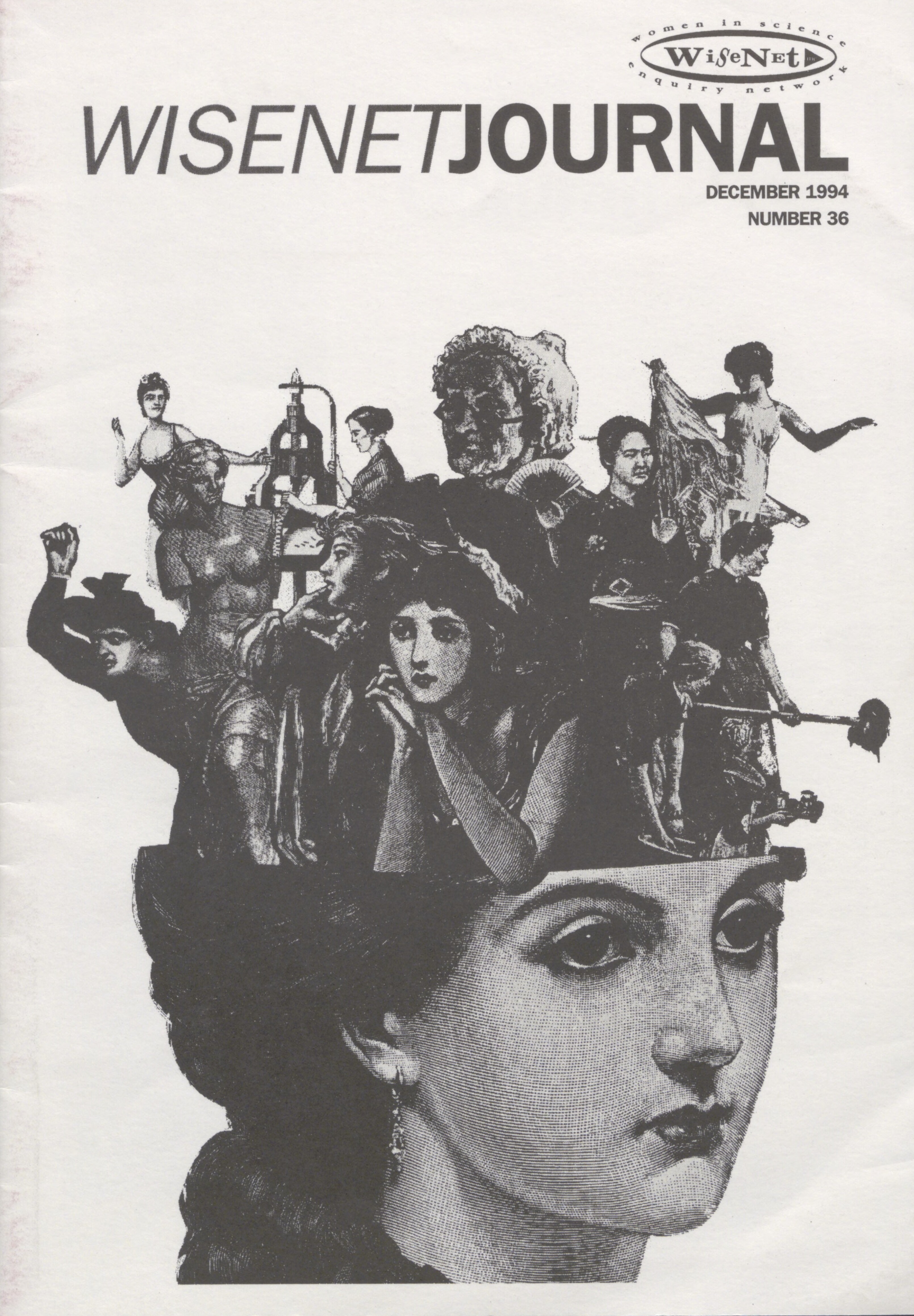 Front cover of the WISENET Journal from 1994 showing a portrait of a lady with different depictions of women throughout history