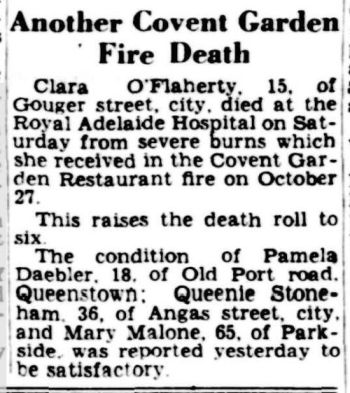 The Advertiser article: " Another Covent Garden fire death"