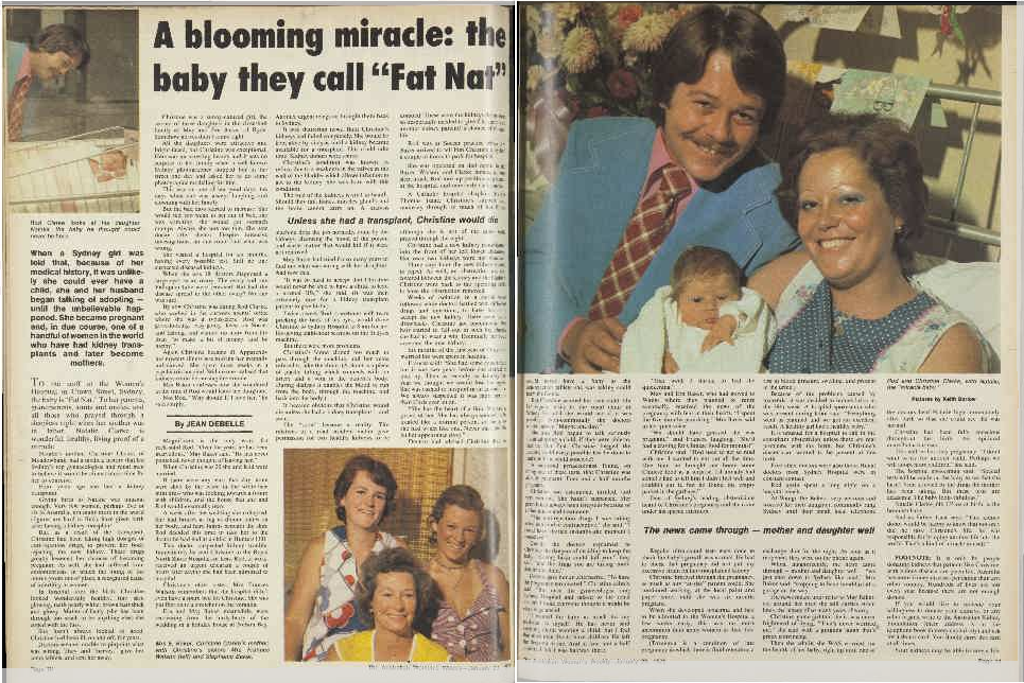 Image of article in the Australian Women's weekly with photos of the new parents and baby