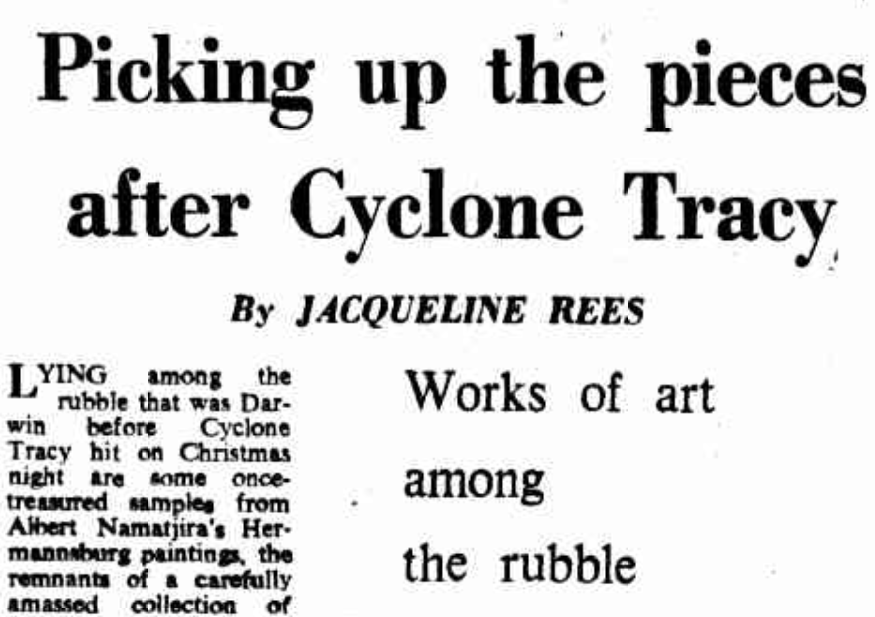A newspaper article with the title 'Picking up the pieces after Cyclone Tracy'.