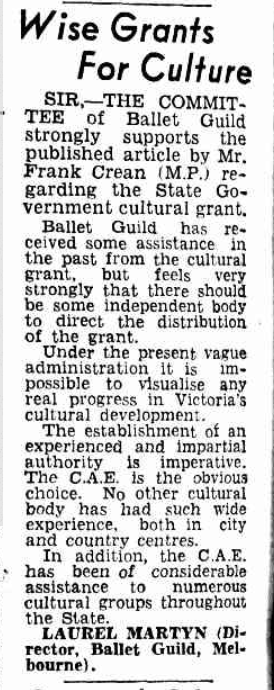 Article titled 'Wise grants for culture' by Laurel Martyn