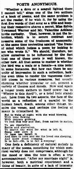 A poem written by Sylvia and Valentine in the newspaper.