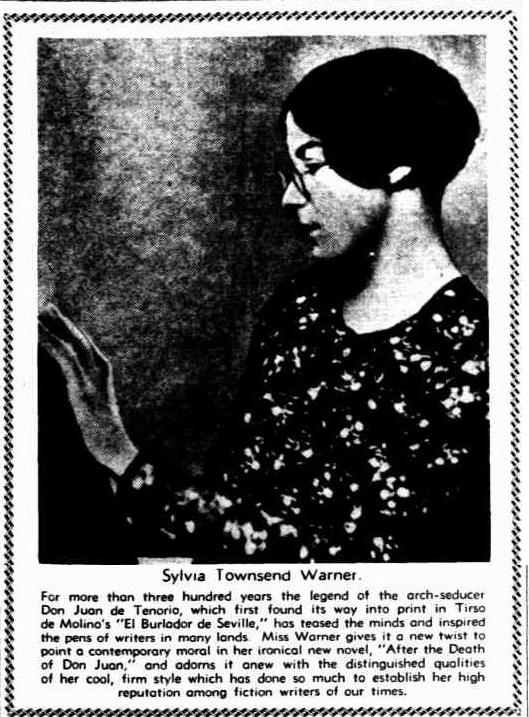 A news article about Sylvia Townsend Warner with a large black and white photo.