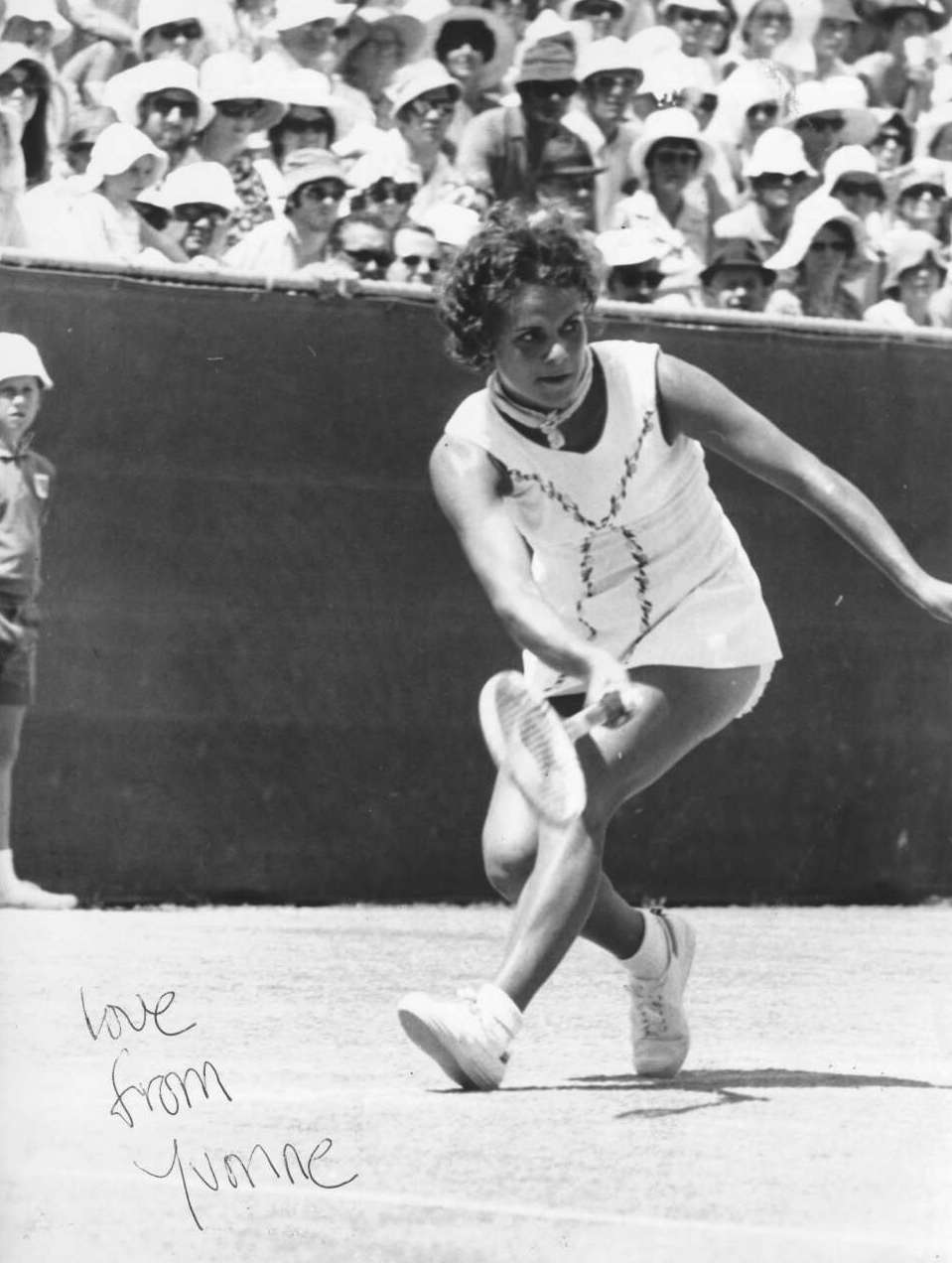 Evonne Goolagong in action on the tennis court
