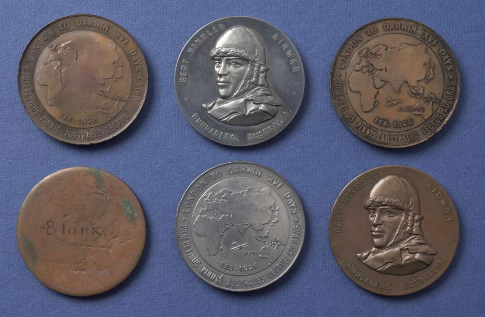 Medals commemorating Bert Hinkler's flight