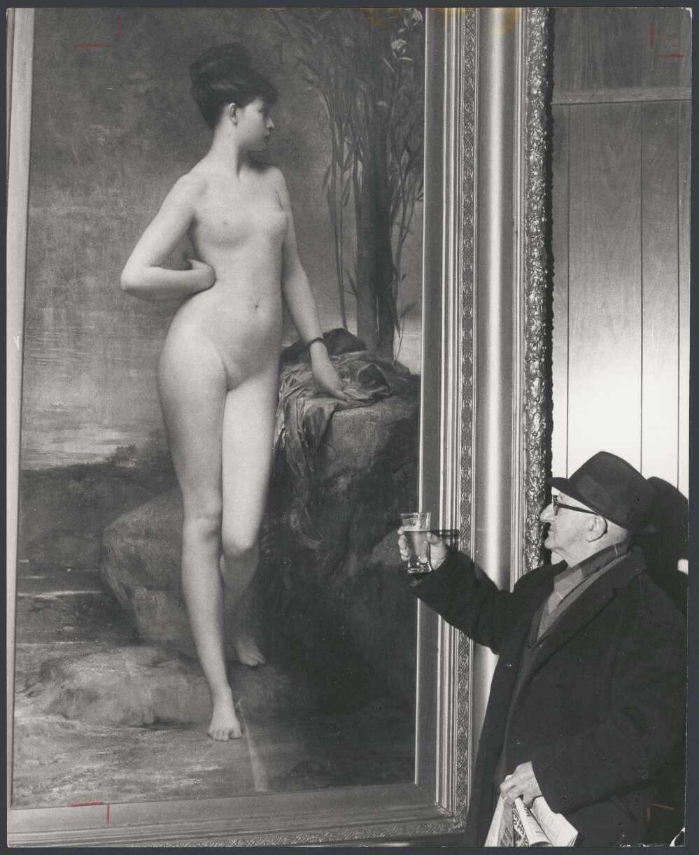 A man raising a glass to the painting of Chloé