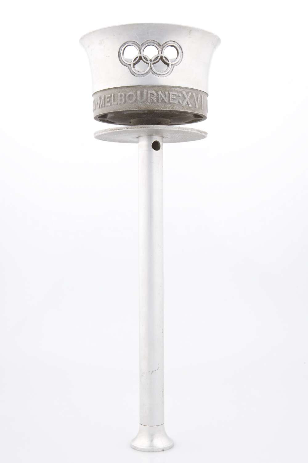 A metal Olympic torch from the 1956 Games.