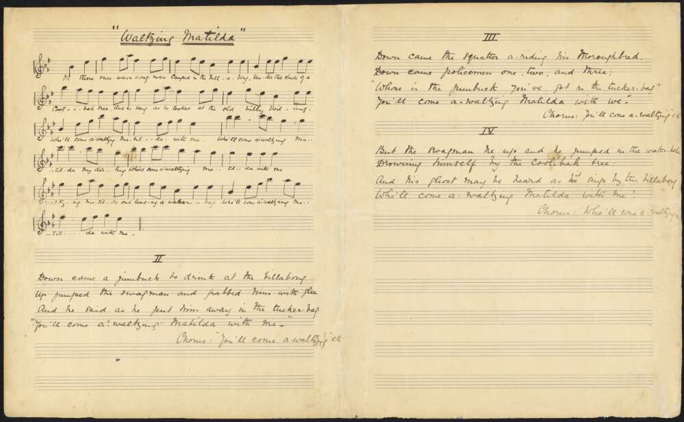Handwritten musical score for waltzing matilda