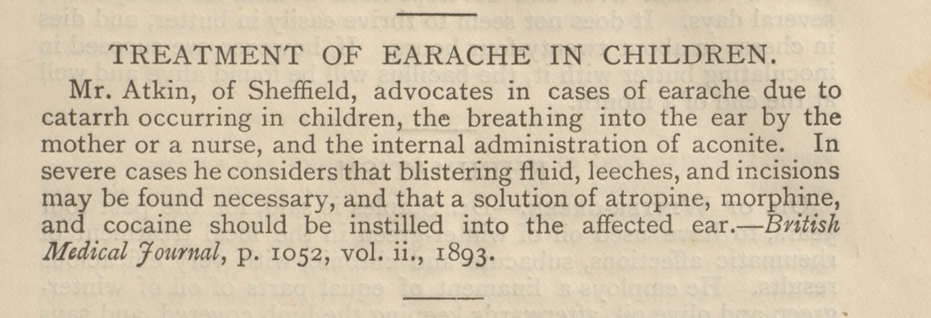 An article on treating earaches in children.