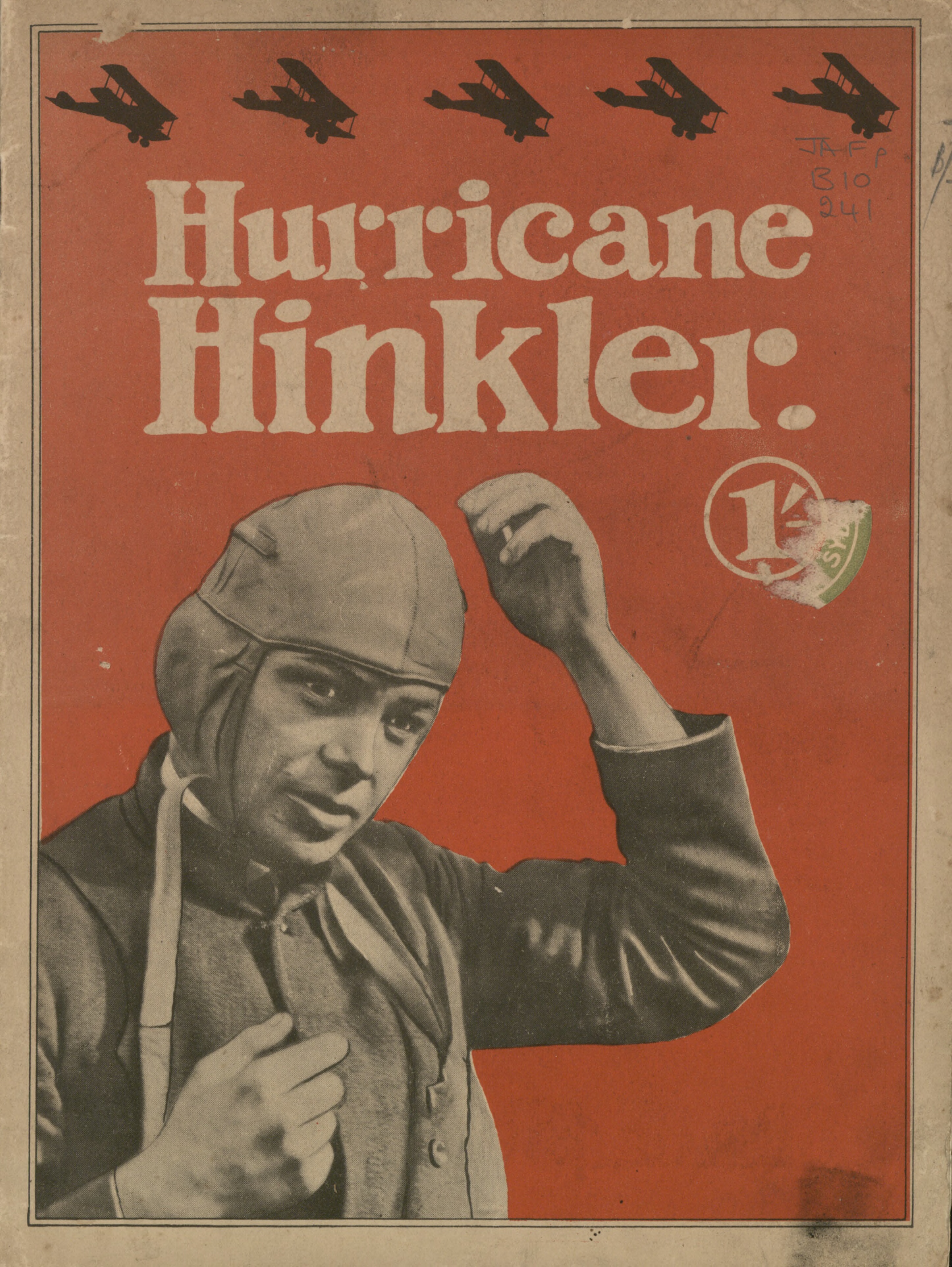 Composite image of Bert Hinkler on a orange background with the words "hurricane hinkler"