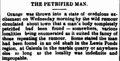 Article from Bathurst Free Press and Mining Journal: The Petrified Man