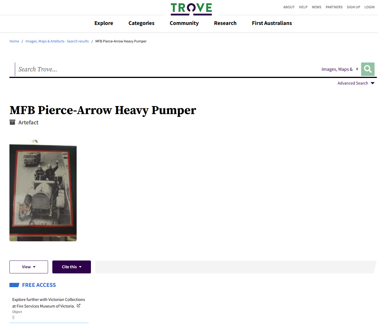 a screen shot of the Trove website showing a collection item