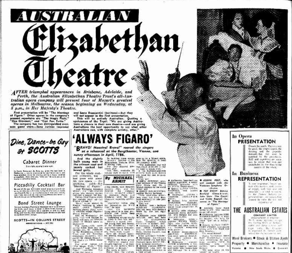 Newspaper article titled Australian Elizabethan Theatre from The Argus (Melbourne, Vic.), 1956