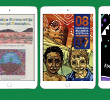 Collection of three First Australians magazine and newsletter covers on ipads