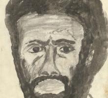 a black and white self portrait by Eddie Mabo