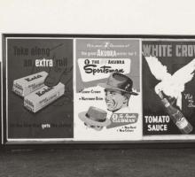 Advertising billboard with white crow tomato sauce