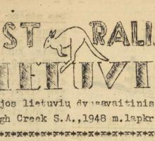 Masthead of the Australijos Lietuvis (The Australian Lithuanian) newspaper from South Australia, Mon 8 Nov 1948 
